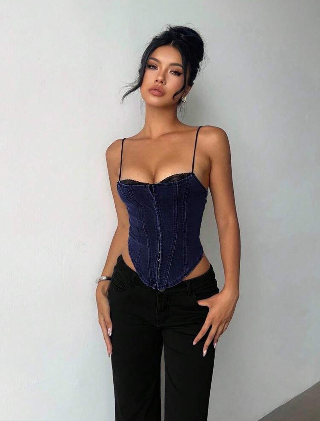 Lace denim top