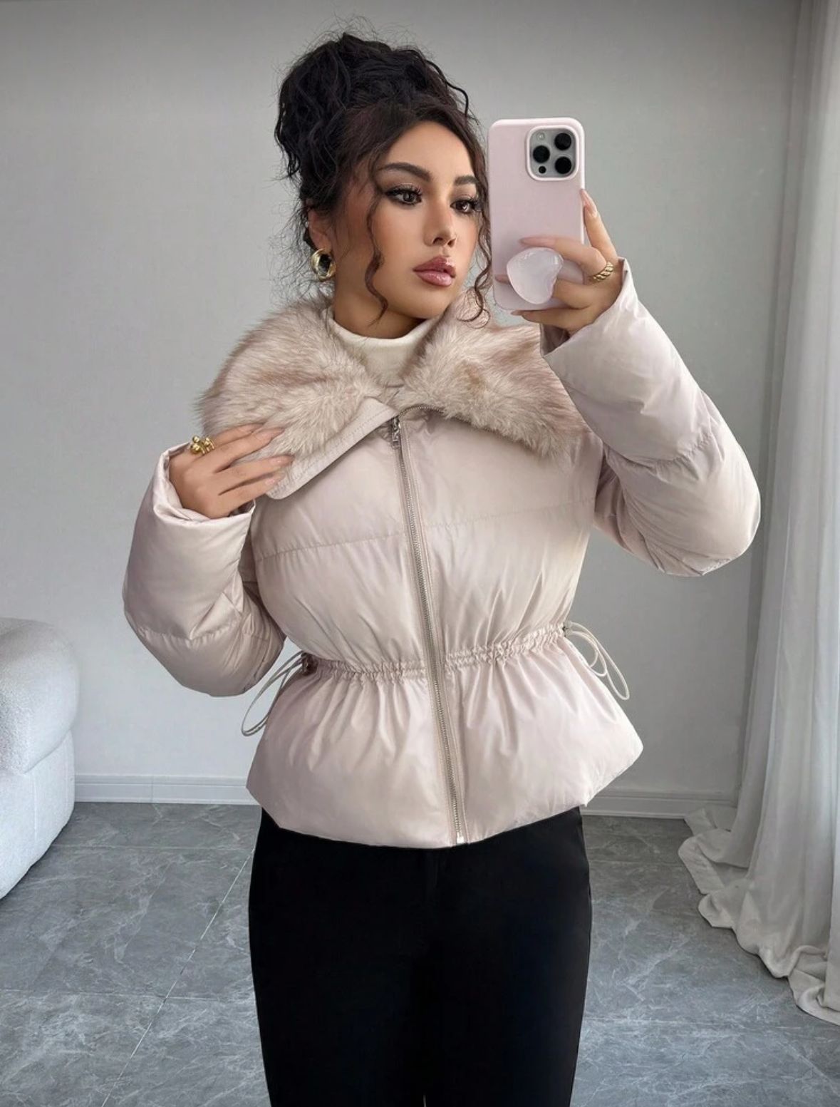 Elastic waist padded jacket