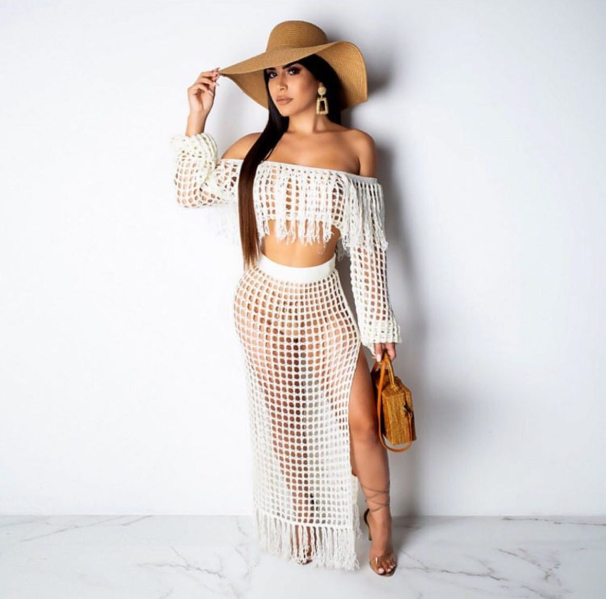 Mesh Tassel Sheer 2-Piece Dress Set