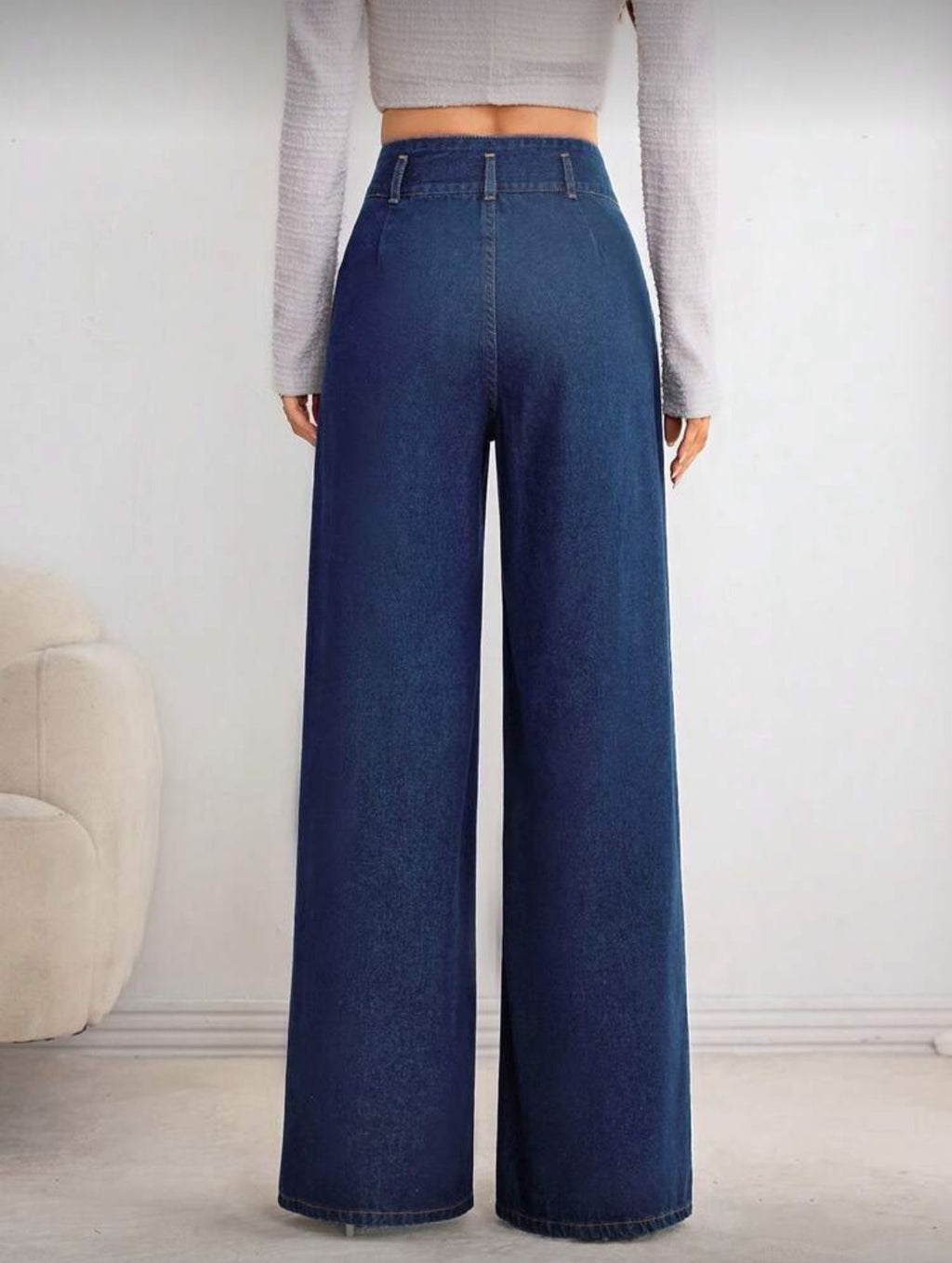 Pleated Blue Straight Jeans