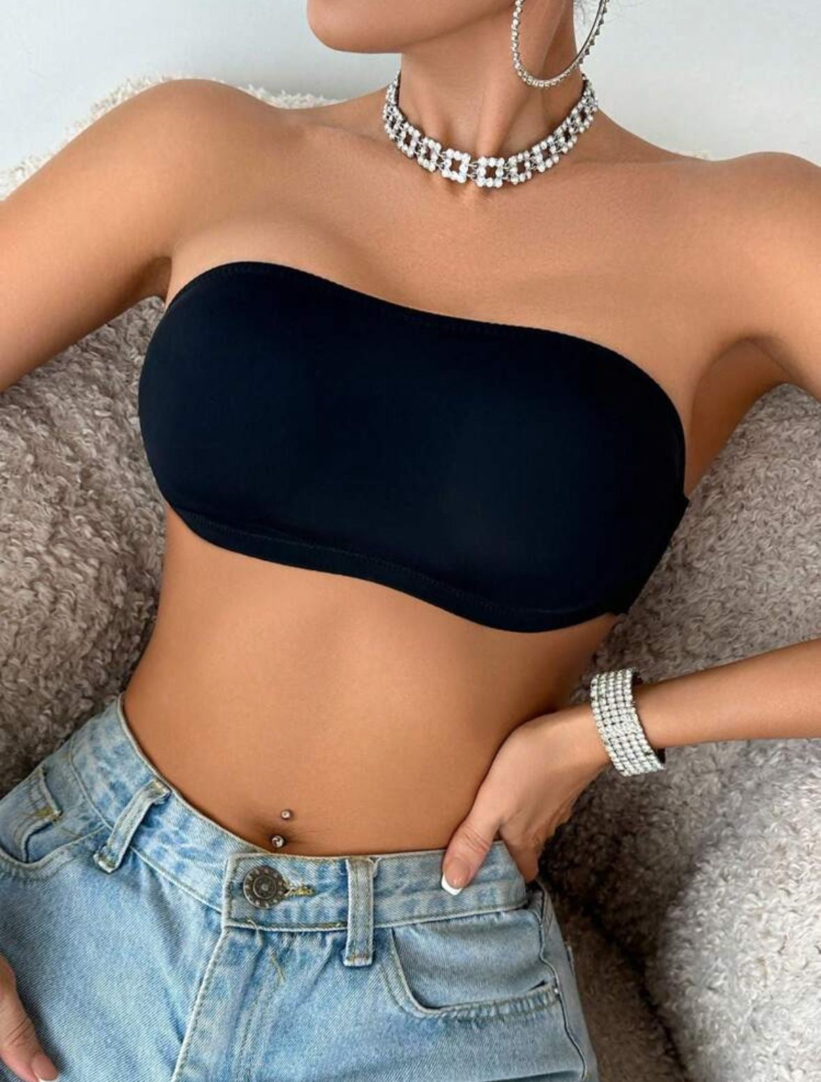 Transparent waist bandeau bra