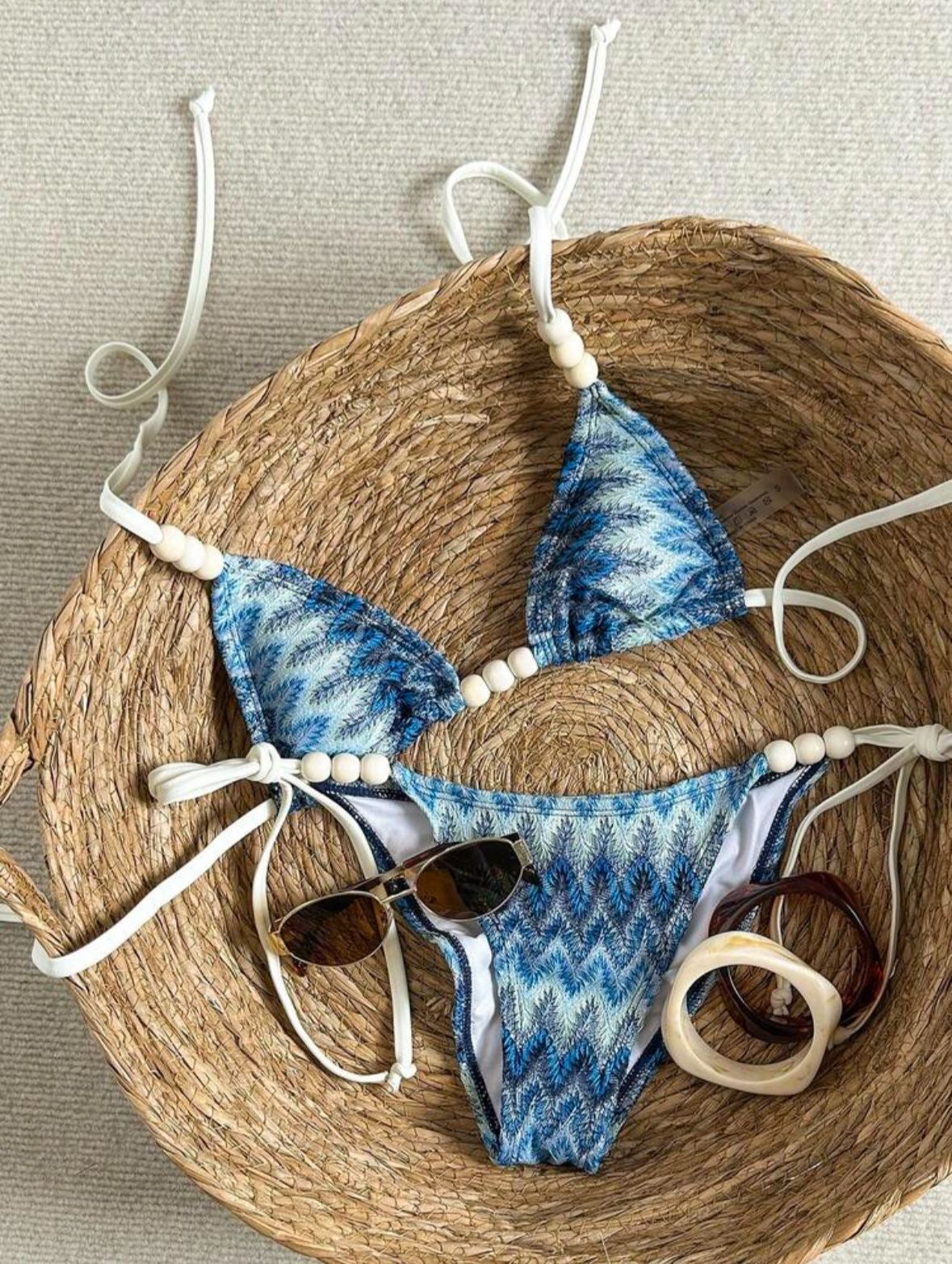 Beaded halter tie bikini