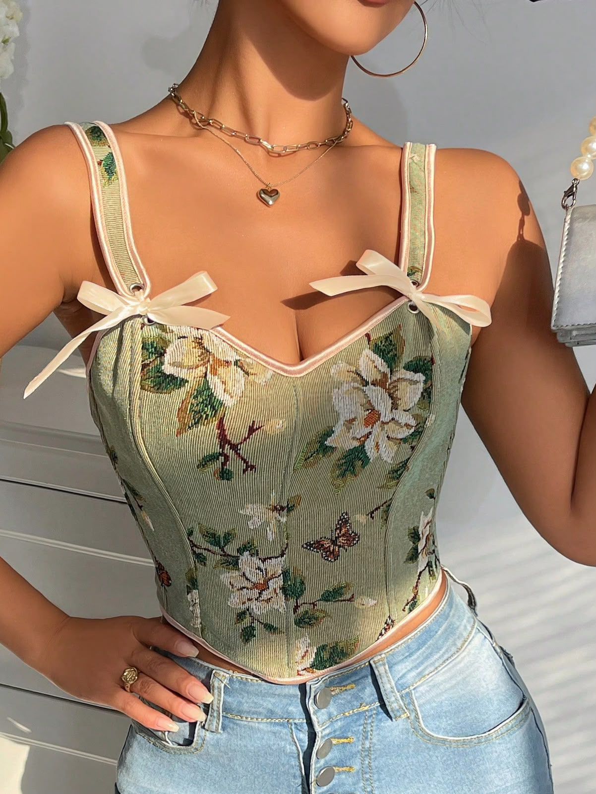 Butterfly Lace-Up Cropped Corset Top
