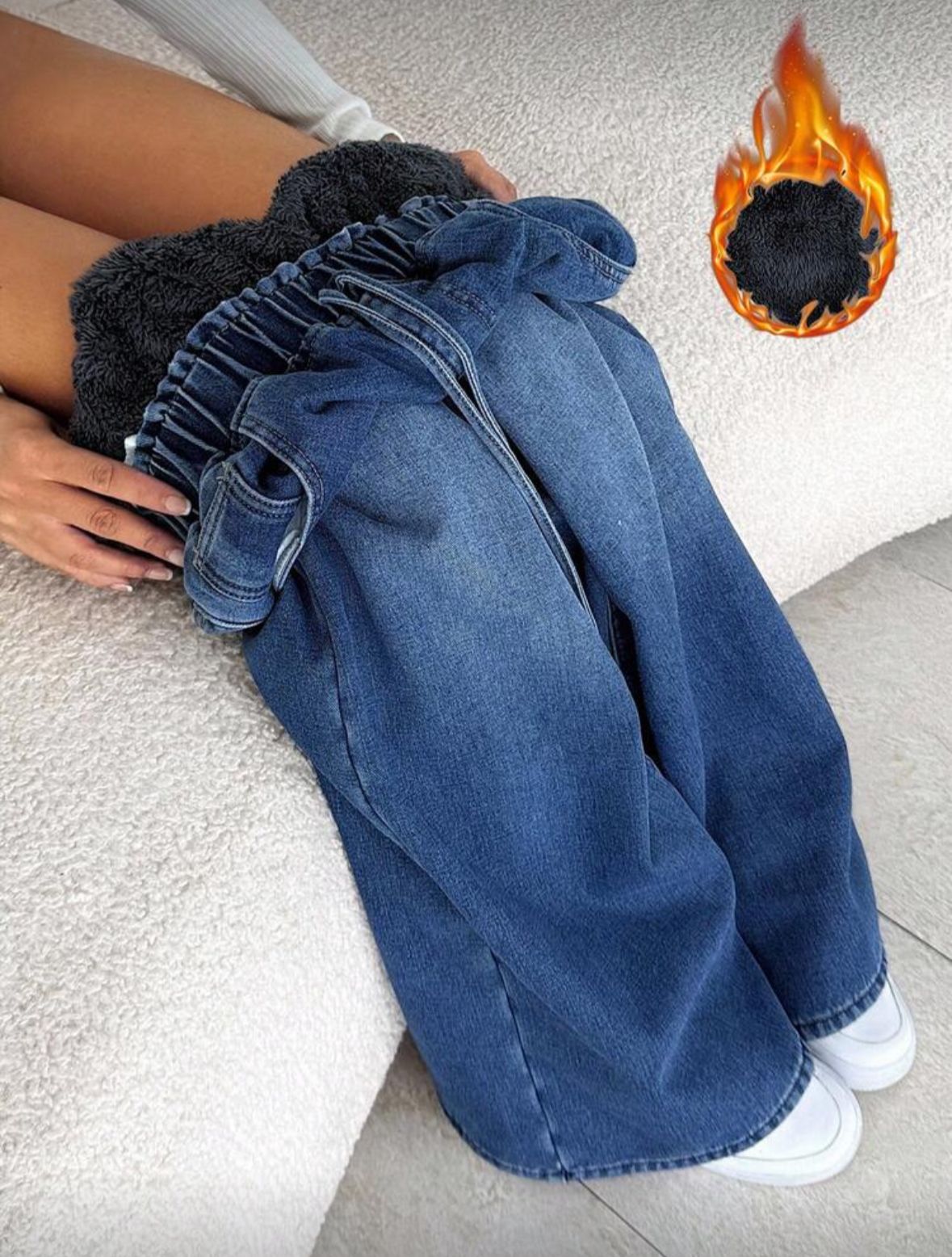 Elastic waist thermal jeans