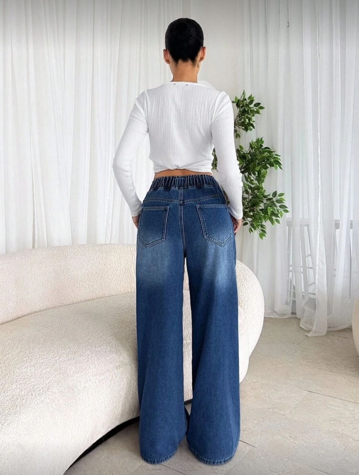 Elastic waist thermal jeans