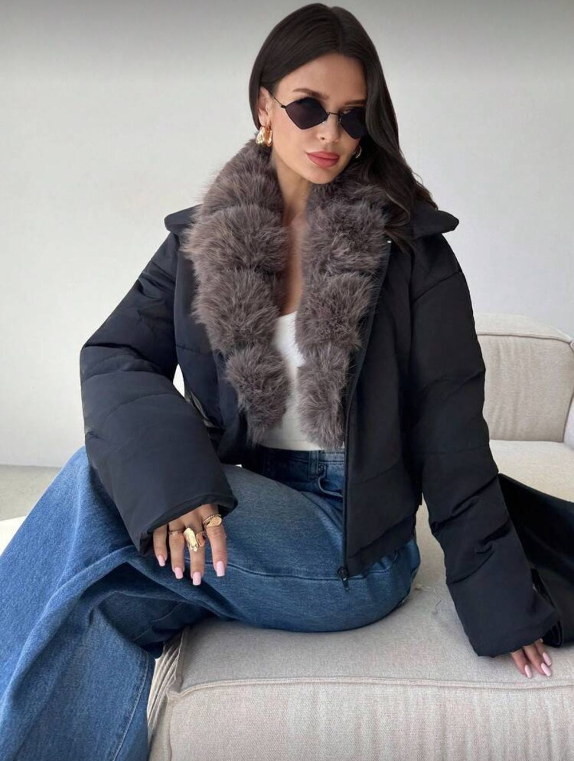 Patchwork faux fur jacket