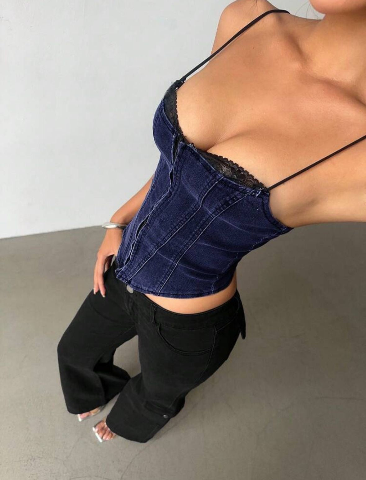 Lace denim top