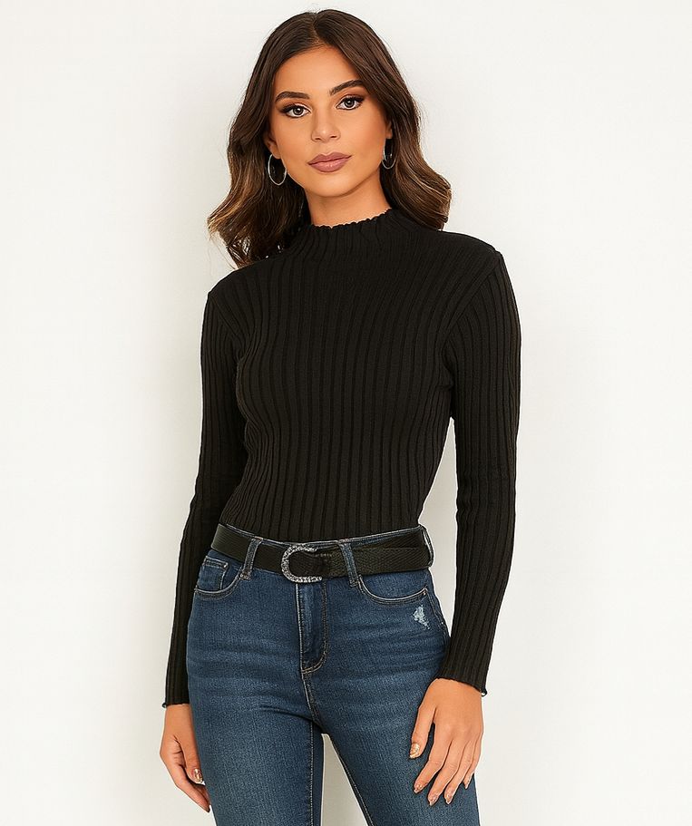 Ribbed High-Neck Top