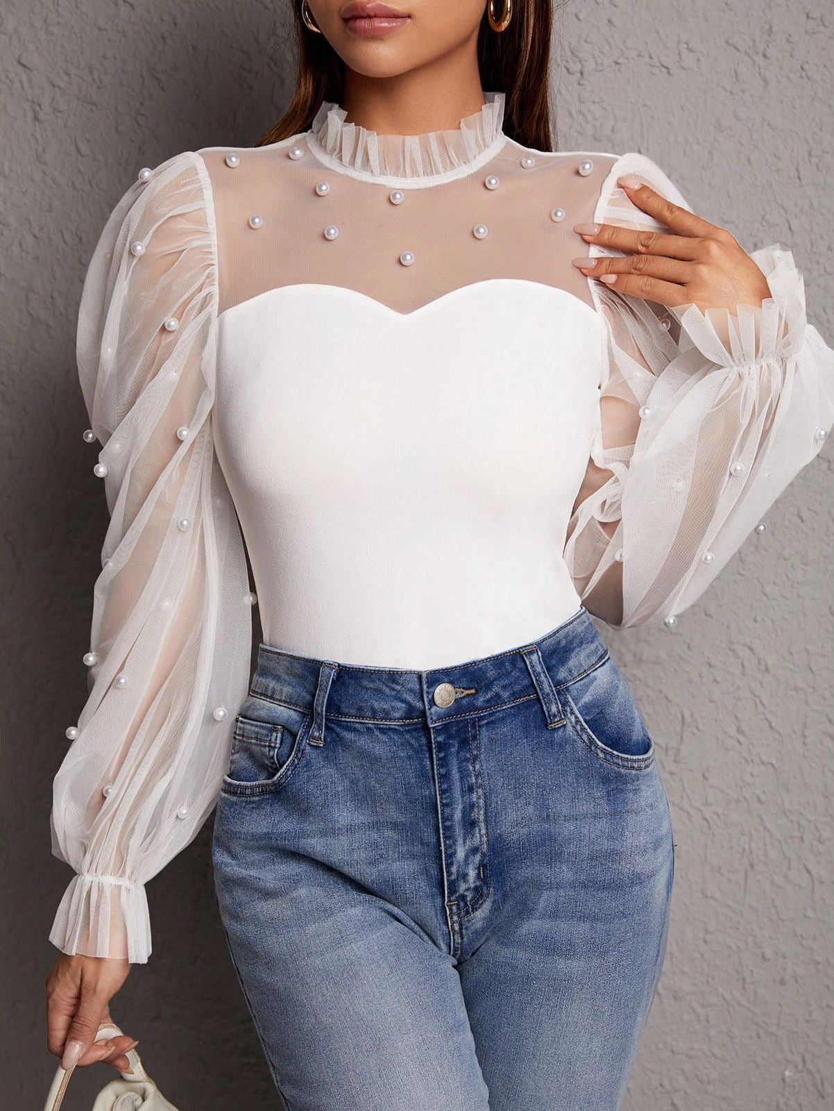 Mesh flare sleeve blouse