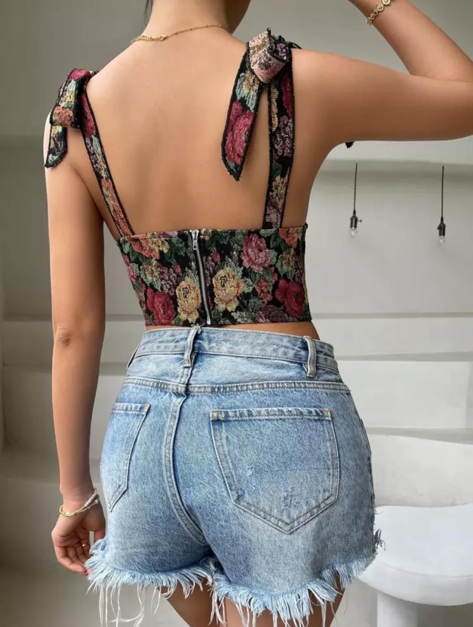 Floral tie shoulder top
