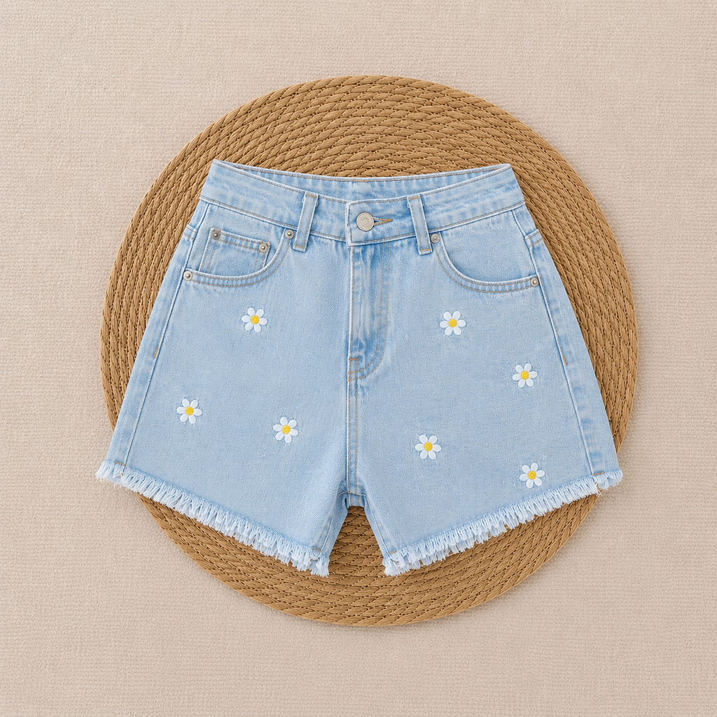 Floral denim short