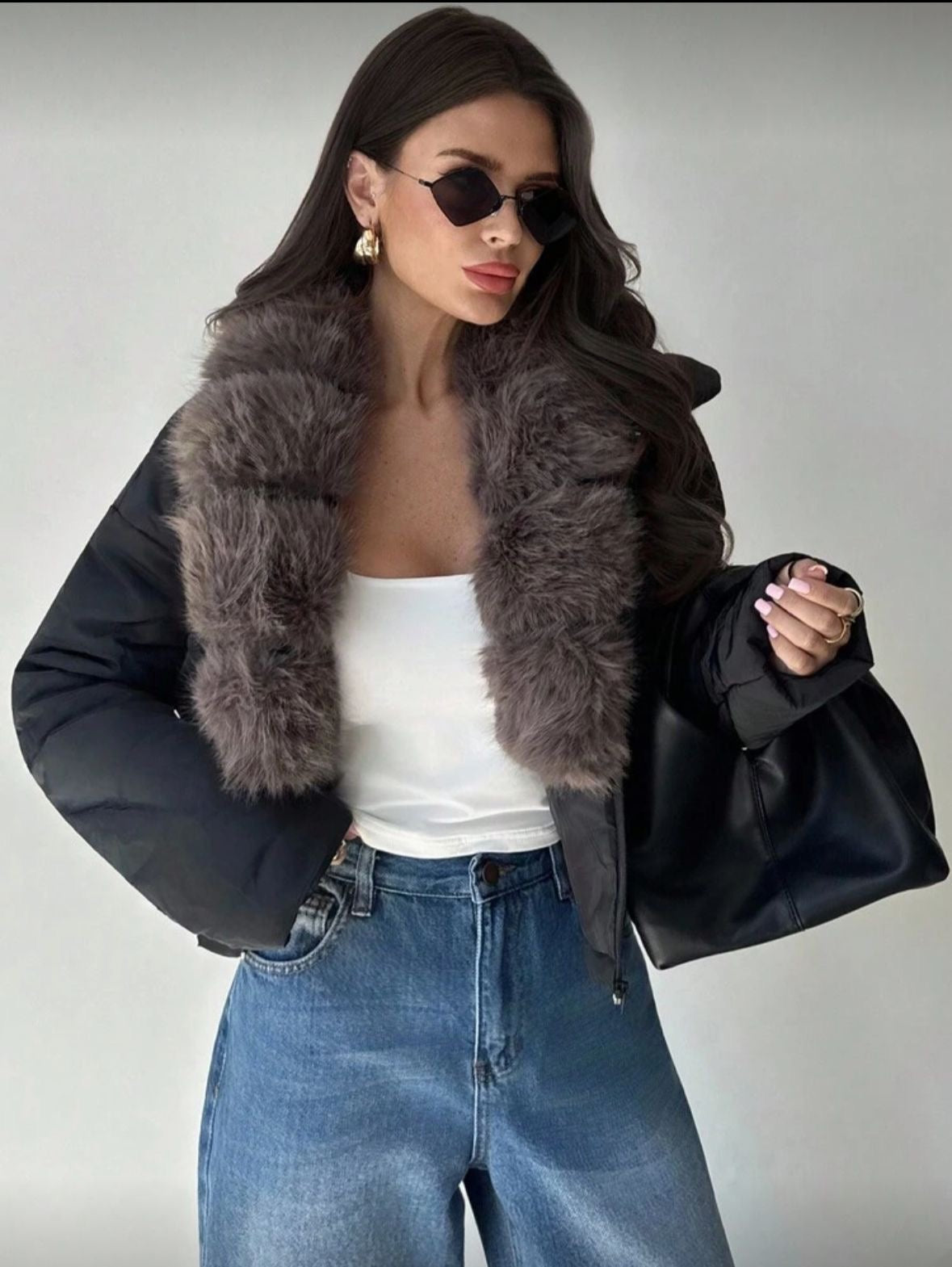 Patchwork faux fur jacket