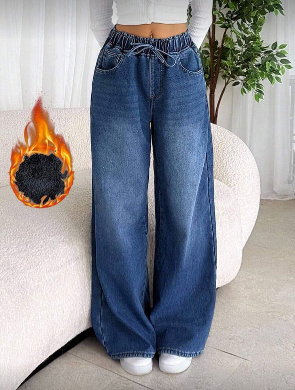 Elastic waist thermal jeans