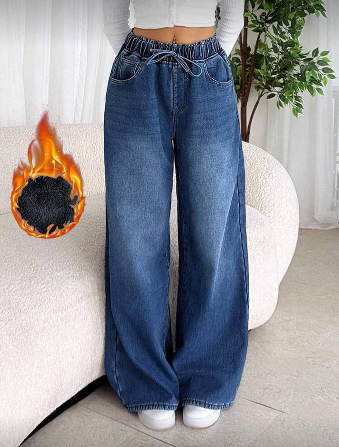 Elastic waist thermal jeans