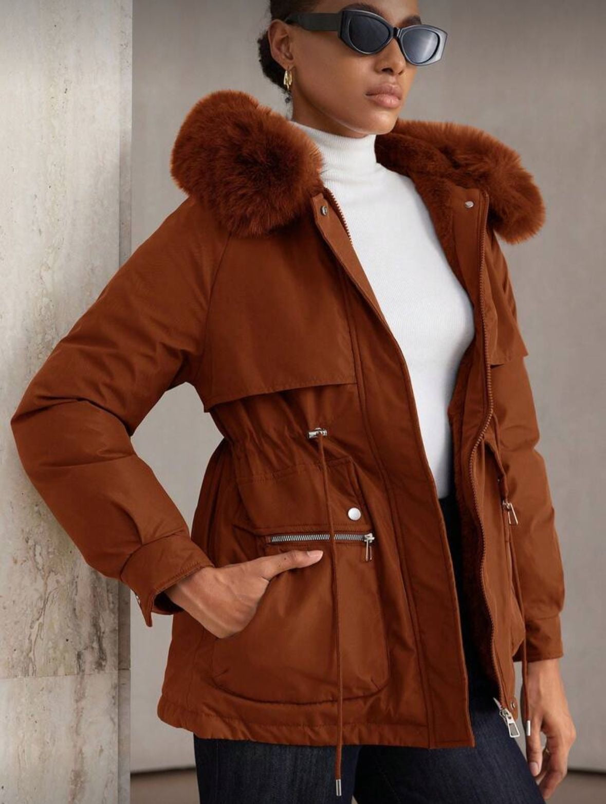 Removable faux fur jacket