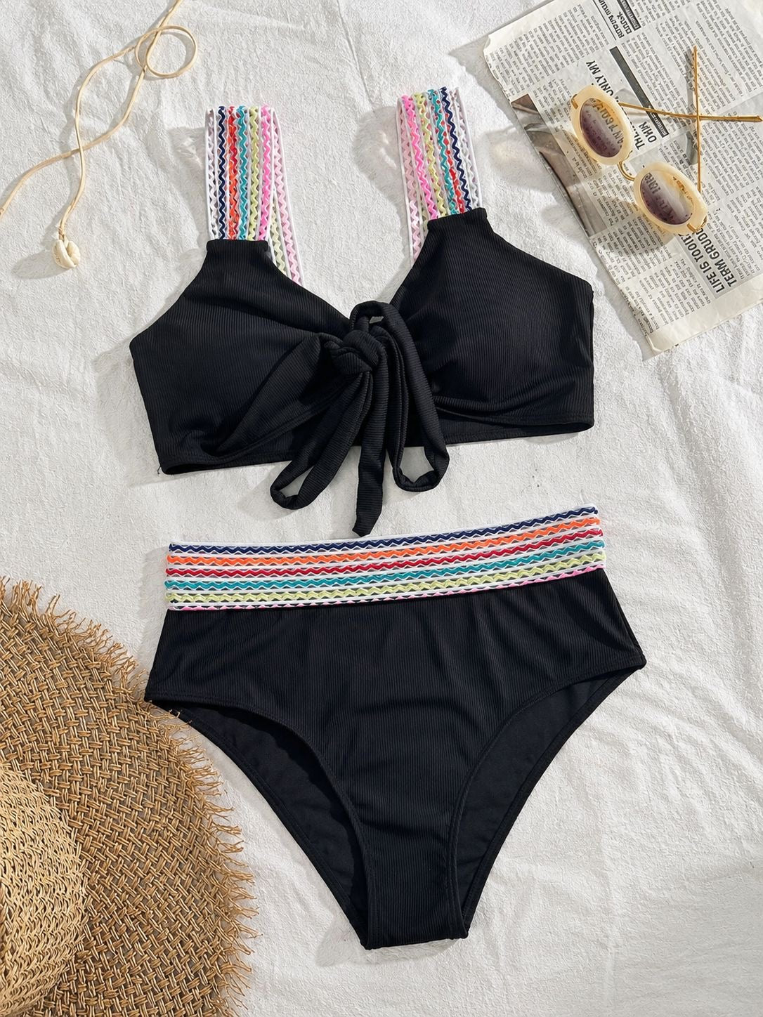 High waist colorful straps bikini