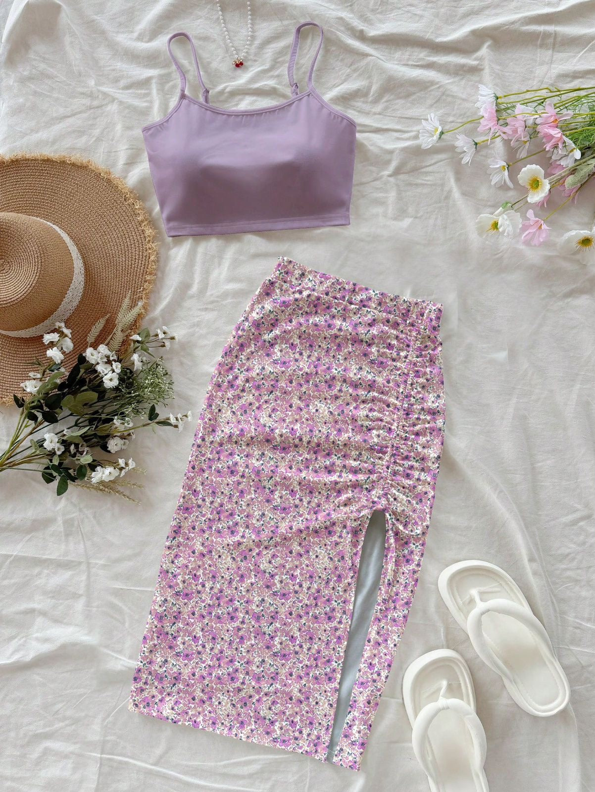 Cropped top & floral skirt set