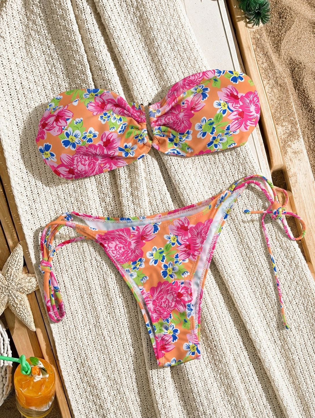 floral strapless bikini