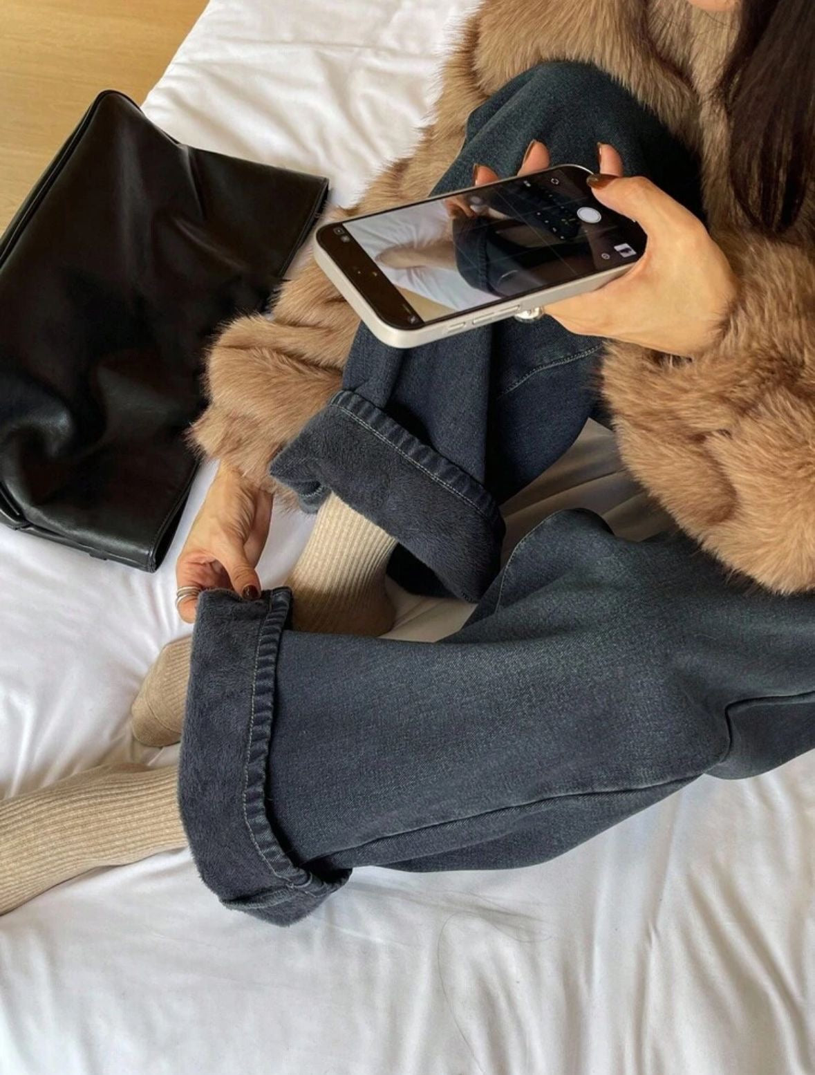 Elastic waist thermal jeans
