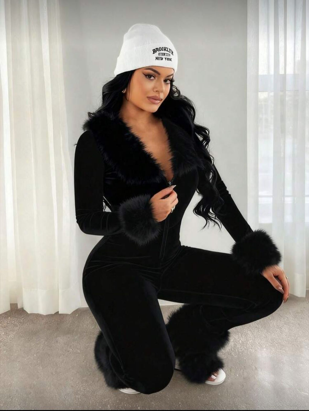 Patchwork fur jumpsuit