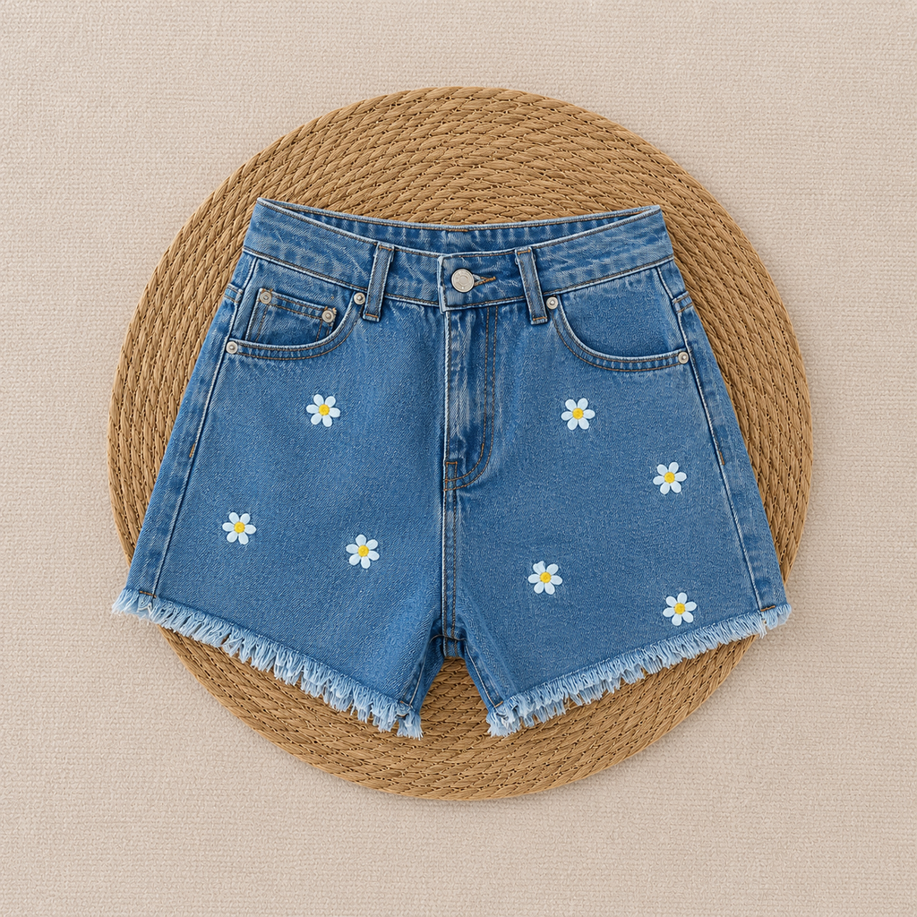 Floral denim short