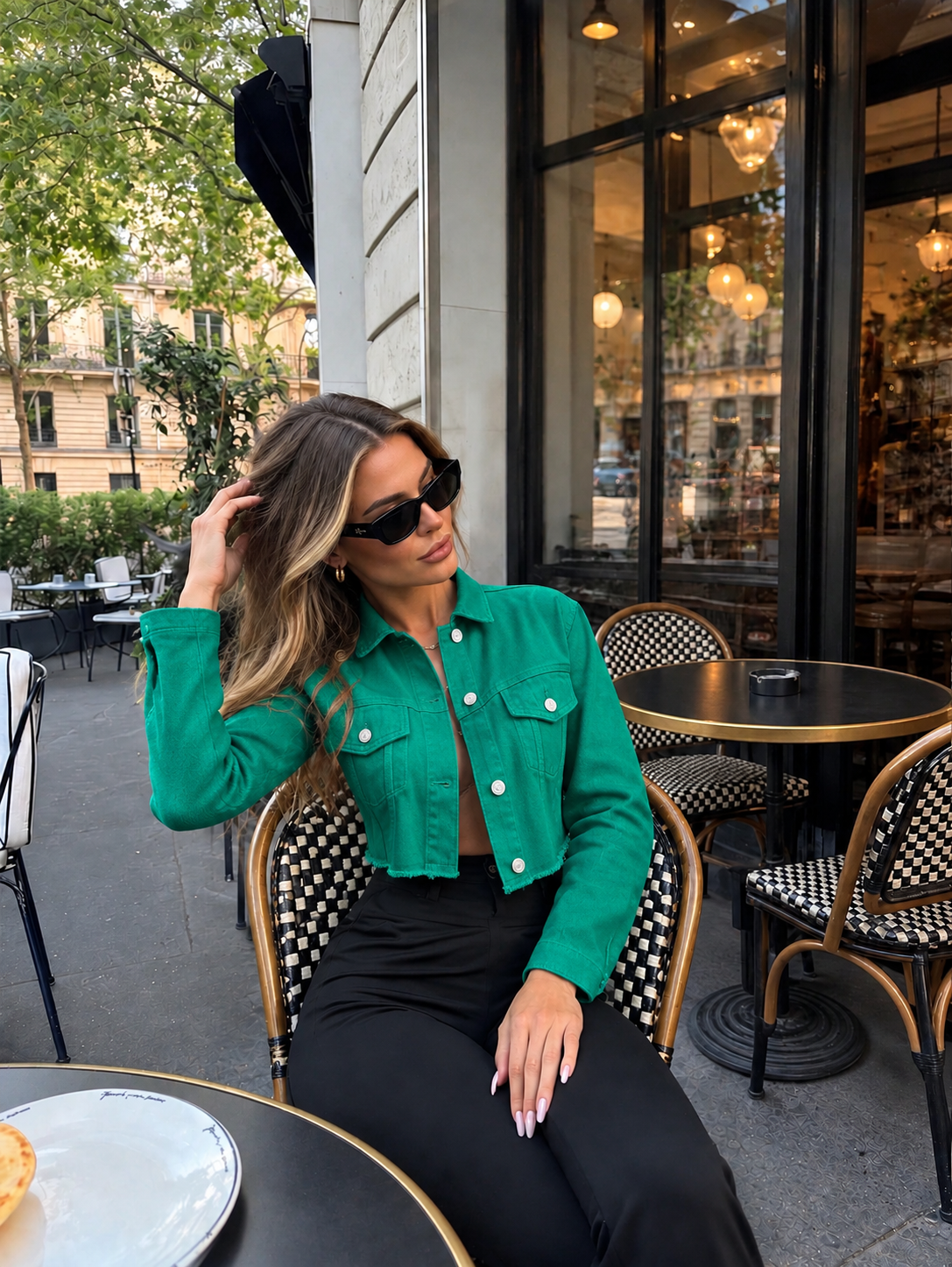 Green denim jacket