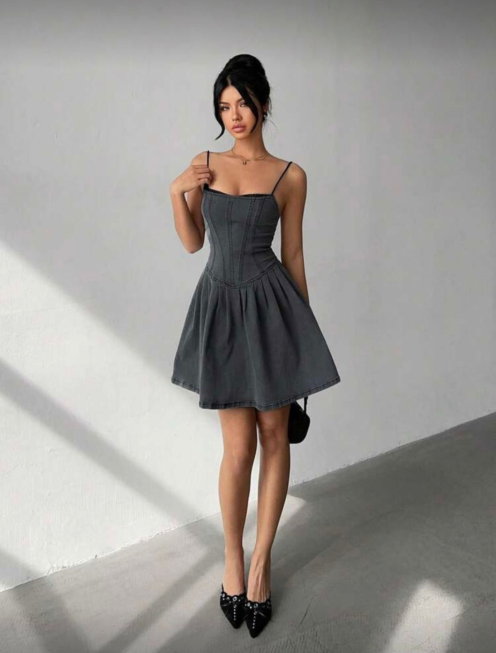 Strap bodycon denim dress