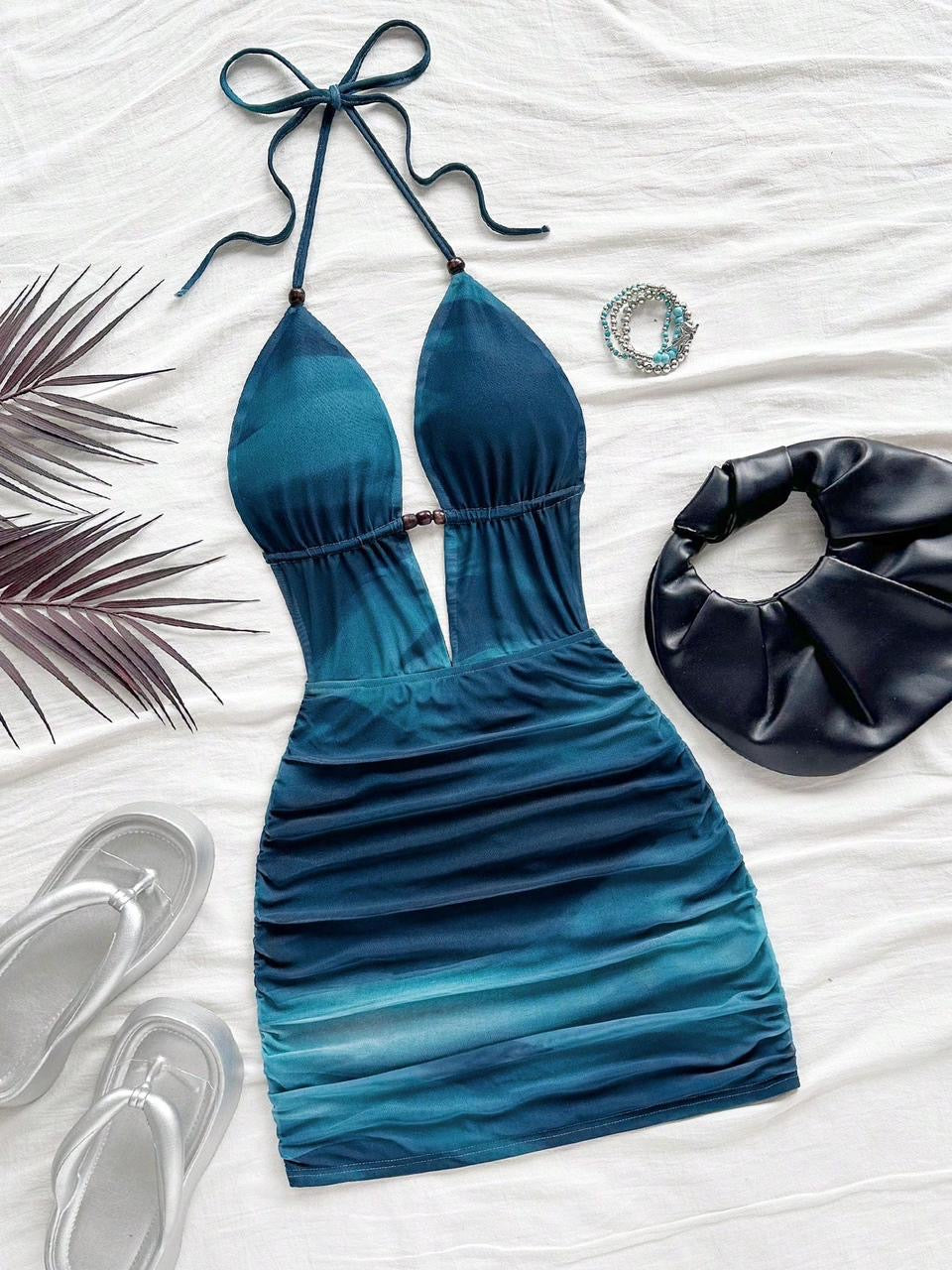 Tie-dye backless dress
