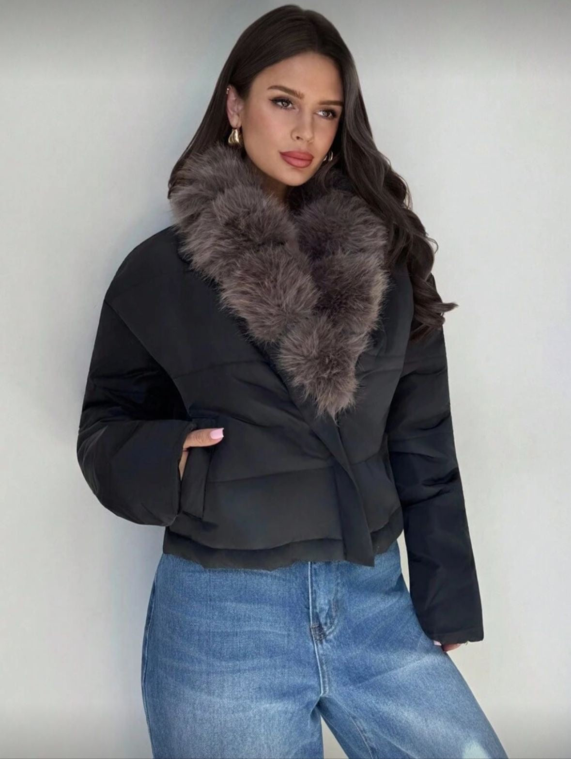 Patchwork faux fur jacket