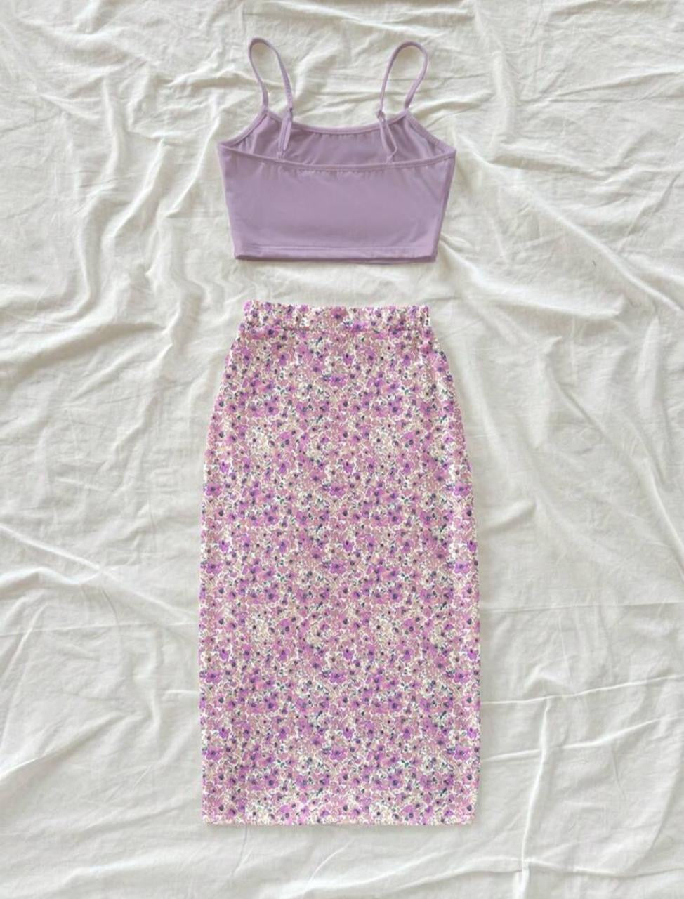 Cropped top & floral skirt set