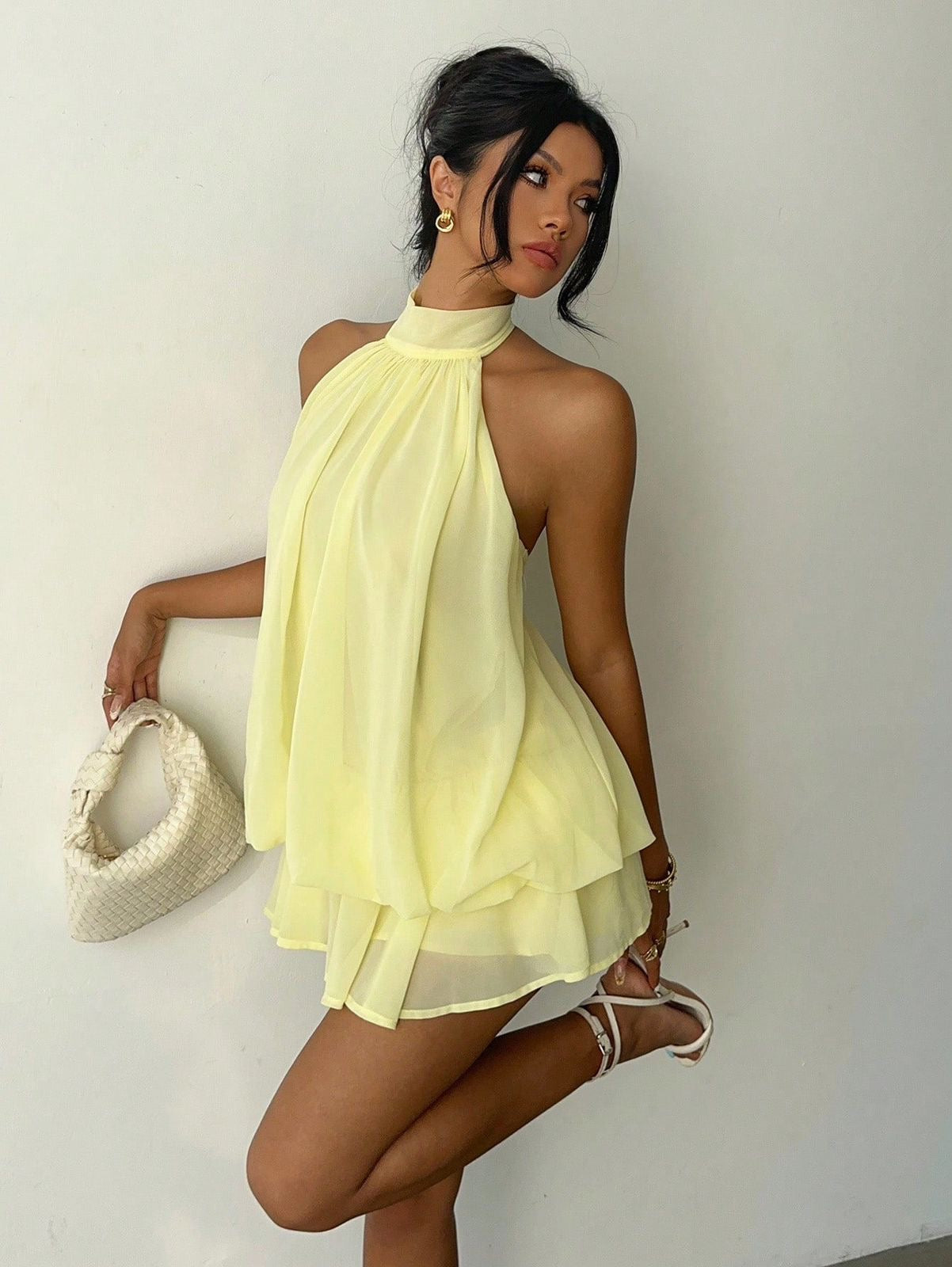 Halter tie mini dress