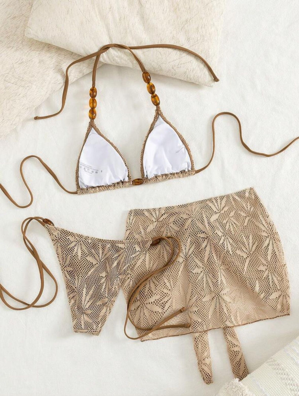 Pearl halter 3pcs bikini set