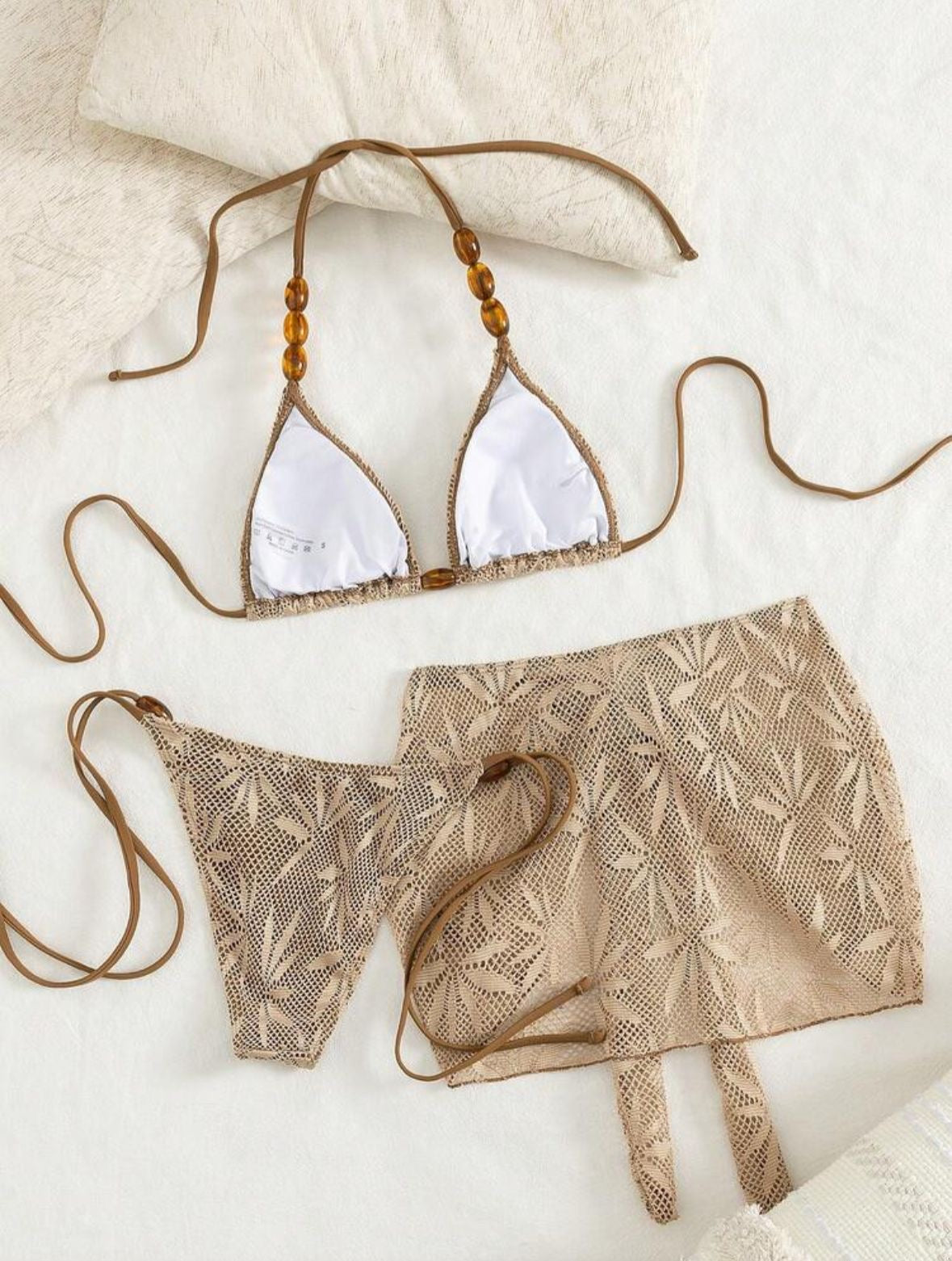 Pearl halter 3pcs bikini set