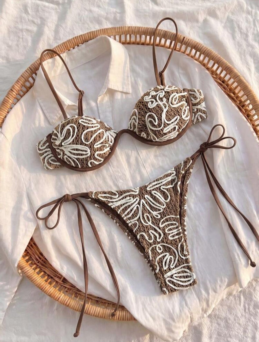 Embroidered crochet bikini