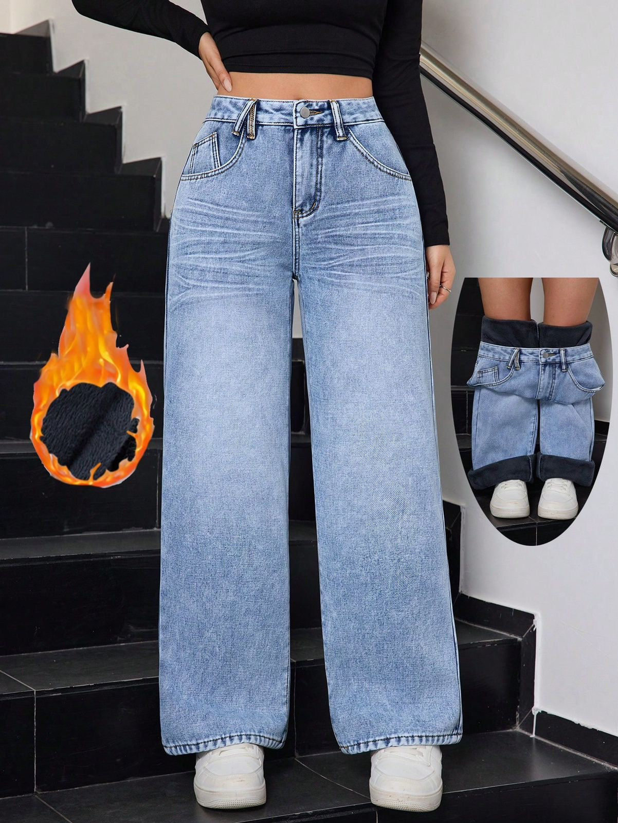 Warm fleece jeans