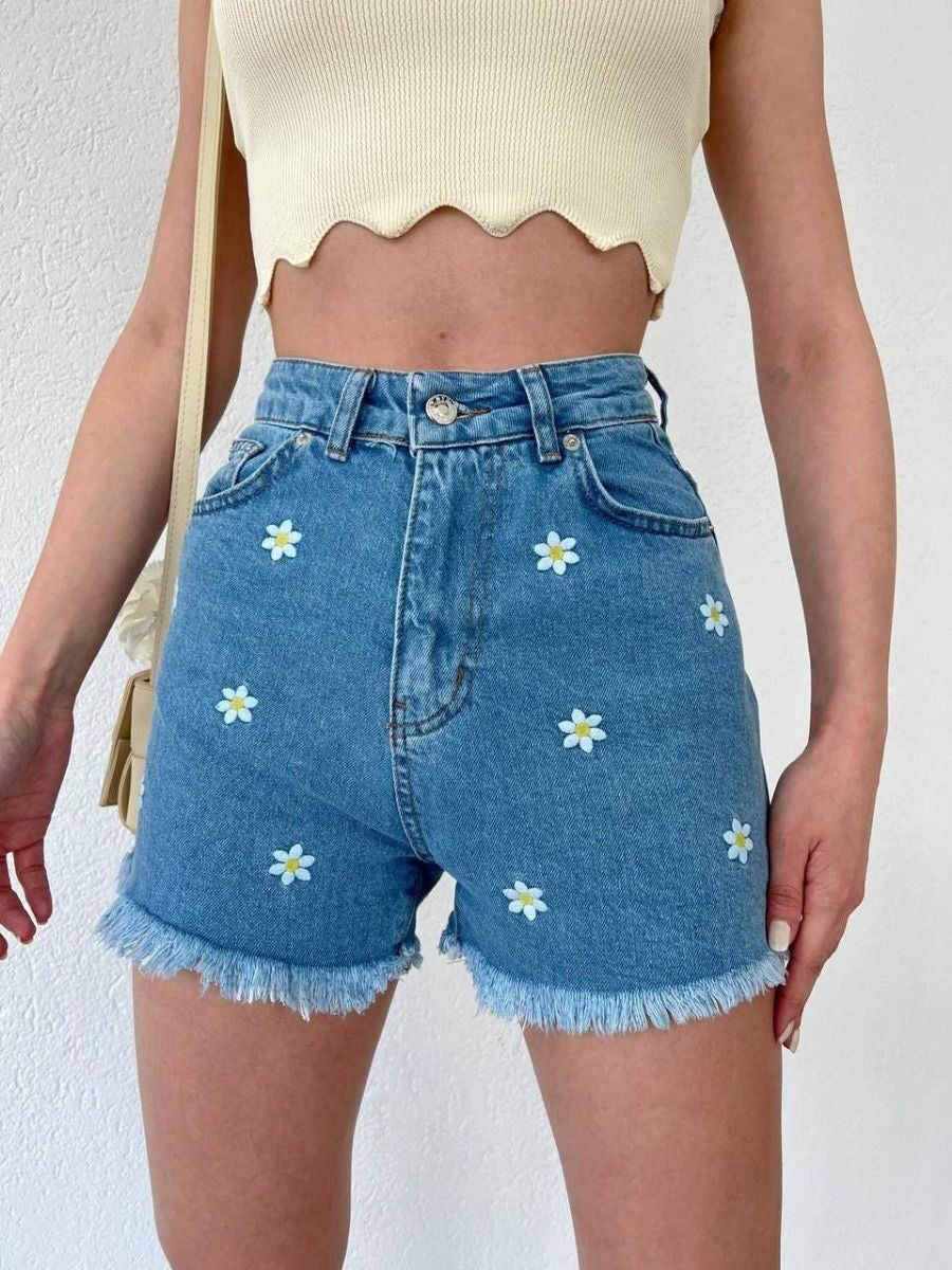 Floral denim short
